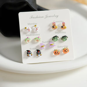 ต่างหูเม็ดกลมเรซินที่ไม่ซ้ำใครใส่ได้ทั้งชายและหญิงสีสันสดใสตลกๆดีไซน์รูปทรงเรขาคณิตพร้อมฝาปิดสำหรับเด็กผู้หญิงตัวเล็ก - Product Image 2