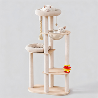 Arbre à chat pliant en bois de luxe classique 154 cm, capsule spatiale moderne, double perchoir, 2 niveaux, jouet interactif, griffoir d'activités