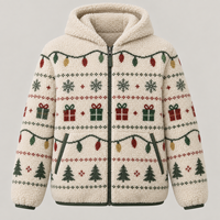 Veste polaire à capuche pour femme, motif lumières de Noël, en sherpa, entièrement zippée, manteau d'hiver, fabrication de vêtements sous marque privée