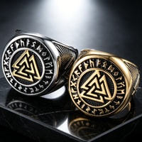 Anillo Hombre Vikingo Celta Nudo Geometrico Grabado Aleacion Zinc Vintage Nordico Joyeria Mayorista Proveedor Yiwu Plata Oro