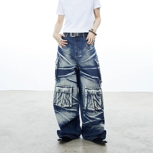 กางเกงยีนส์ผู้ชายแบบมีกระเป๋า3D ย้อนยุคกางเกงยีนส์ผ้าฝ้ายผลิตตามสั่งแบบอเมริกัน - Product Image 2