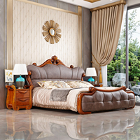 Neues Chinesisch-Europäisches Doppelbett aus Ebenholz und Leder mit Massivholzrahmen 1,8m/2,0m Luxus-Schlafzimmer Hochzeitsbett Modell 2028