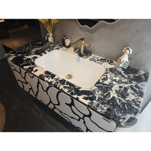 Luxurious Modern <b>Bathroom</b> <b>Vanity</b> Unit with Solid Wood & Plywood Countertop MDF Lacquer Finish Wall-Mounted Basin Mirror Included - Product Image 1