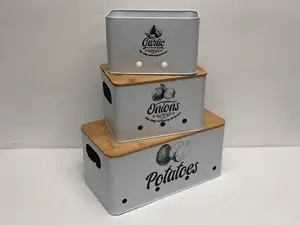 Retângulo Vegetal armazenamento Caixas para Cebolas e batatas (conjunto de 3) -Batata Cebola Alho Latas de armazenamento Keeper Tin