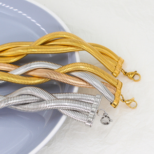 Nueva pulsera de acero inoxidable <span class=keywords><strong>316L</strong></span> de lujo, Gargantilla entrelazada, amuleto de tejido, cadena de mano de serpiente gruesa para mujer - Product Image 4