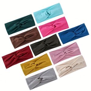Bandeau de sport élastique pour femme, anti-transpiration, large, antidérapant, pour yoga, course, gym, fitness, couleur unie ou tie-dye - Product Image 5