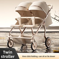 Poussette double pour jumeaux pliable à quatre roues en alliage d'aluminium aérospatial, haute vue, portable et multifonctionnelle pour le camping