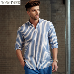 TONGYANG bureau tenue décontracté hommes à manches longues chemise boutonnée rayé décontracté affaires été plage robe de mariée chemises - Product Image 4