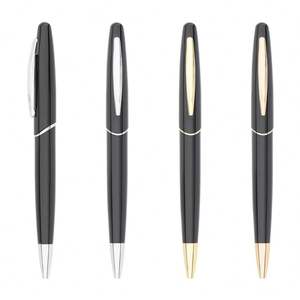 Stylo bille professionnel minimaliste en métal noir au design unique avec anneau central, pointe fine, personnalisable avec LOGO - Product Image 3