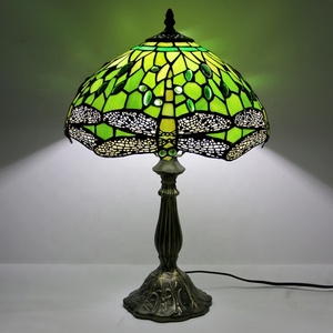 LongHuiJing for Style 12Inch Dome Flexible Living Room Bedroom Table Lamp Green Dragonfly Stained Glass Lampshade Zinc Alloy - Product Image 3