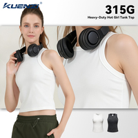 Débardeur extensible Kuenzi Washed Hot Girl 315GSM 52% Coton 48% Polyester pour femme, style streetwear américain ajusté