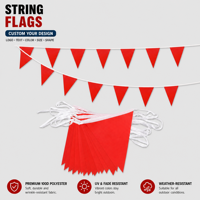 Guirlande de fanions rouges personnalisés en tissu polyester, drapeaux triangulaires réutilisables, bannière pour intérieur et extérieur, décorations pour fêtes et réunions de famille