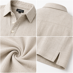 Camisa Polo de Lino Transpirable, Mezcla de Lino y Algodón, Manga Corta, Cierre de Botones, Estilo Resort de Verano, con Logotipo Personalizado - Product Image 3