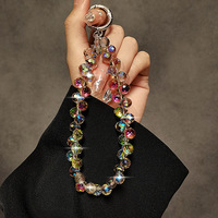 Chaîne de poignet en alliage avec perles de cristal et strass, breloque de sac, cordon avec languette de fixation
