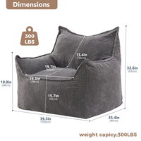 Canapé paresseux surdimensionné moderne en velours côtelé avec accoudoirs et housse amovible, fauteuil pouf extra doux compressé sous vide, compatible dropshipping