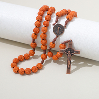 Collier long avec pendentif croix en perles de chapelet en plastique Komi, bijoux religieux catholiques pour femmes et hommes, cadeau