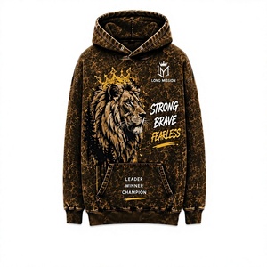 Sweat-shirt à capuche pour homme Long Mission, 100% coton, molleton tricoté, décontracté, respirant, doublé, coupe classique, avec poche - Product Image 2
