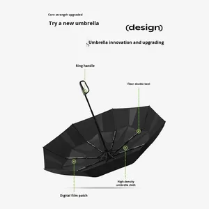 Paraguas Plegable Manual con Anillo de Apertura, Parche de Memoria, Fácil de Abrir y Cerrar, con Protección Solar y Contra la Lluvia, Negro, de Fabricante - Product Image 2
