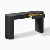 Table console ovale KUMUSI en chêne noir naturel rainuré avec 2 tiroirs