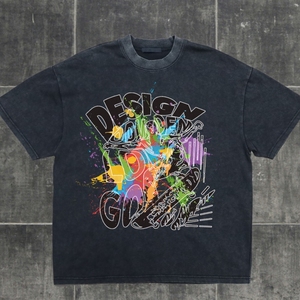 เสื้อยืดสตรีทแวร์ทรงโอเวอร์ไซส์ ผ้าคอตตอน 100% หนัก 300 กรัม พิมพ์ลายกราฟิกด้วยเทคนิค DTG ล้างสีแบบ Acid Wash สำหรับผู้ชาย - Product Image 2