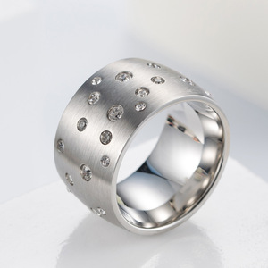 <b>Titanium</b> Steel <b>Ring</b> With Rhinestones Pave Setting Geometric Design Unisex Fashion Jewelry Gift - Product Image 3