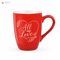 Tasse à café en grès durable RAYLON 330 ml, motif marbre rouge et blanc, cadeau romantique pour la Saint-Valentin, compatible micro-ondes, ensemble pour amoureux