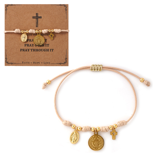 Pulsera de Medalla Católica Go2boho, Pulsera de Oración con Cordón Ajustable con Dijes de la Virgen María y una Pequeña Cruz <span class=keywords><strong>para</strong></span> <span class=keywords><strong>Mujer</strong></span> - Product Image 3