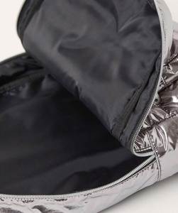 Elegant Quilted Design Women's Silver Shimmering <b>Backpack</b> Daily Use With Cotton Lining and Zipper Closure - Product Image 4