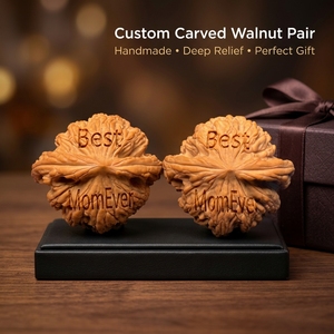 Paire de sculptures de têtes de lion ovales sculptées à la main en bois de noyer Wenwan, naturelles brutes du Hebei, anti-stress, cadeau de collection - Product Image 1