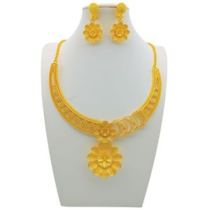 Gold Plated Alloy <b>Necklace</b> And Earring Sets For Women Flower Pattern Party Jewelry Fashion <b>Statement</b> Piece - Product Image 4