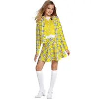 Traje de espalda a la escuela para niña, traje de tartán a cuadros amarillos de Cher horoop de los 90, disfraces de Cher sin bolsa para niña