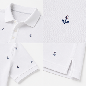 Custom Logo <b>Golf</b> <b>Polo</b> Shirts for Men <b>White</b> Textured Anchor Print Short Sleeve Private Label OEM ODM Manufacturer - Product Image 3