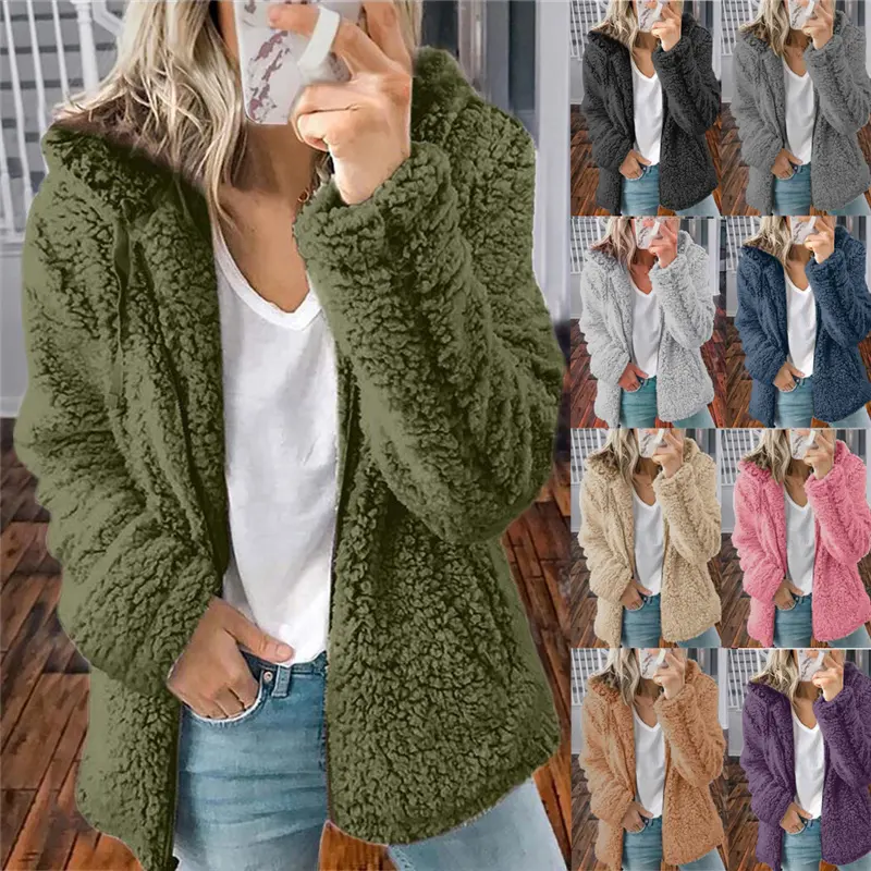 Großhandel Faux pelzmantel Warme Lose Plus Größe 3XL Mit Kapuze Plüsch Frauen Winter Mantel Teddy Bär Fleece Jacke