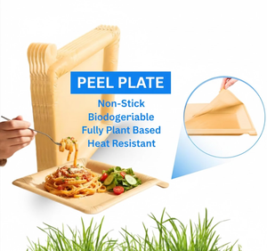 Assiettes réutilisables biodégradables PEEL PLATE, carrées et rondes, 9,5 pouces, à base de plantes, antiadhésives et imperméables pour la maison/l'extérieur, 90 % moins de déchets - Product Image 3