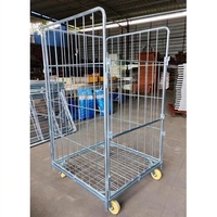 Chariot de transport pliable à quatre roues en acier galvanisé à chaud avec paniers grillagés pour stockage industriel et logistique (OEM)