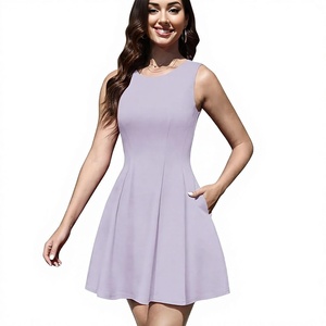 Vestido Mini de Verano Casual sin Mangas con Cuello Redondo, Corte en A, Color Sólido, Tejido de Punto, Ajuste Delgado y Transpirable - Product Image 1