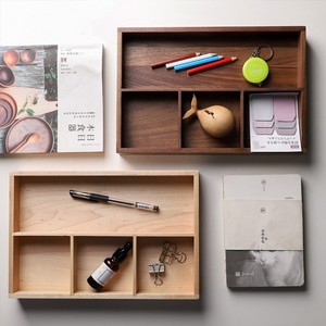 Organisateur de bureau en bois, boîte de rangement rectangulaire à 4 compartiments pour papeterie de bureau, plateau à clés, bois de noyer massif - Product Image 3
