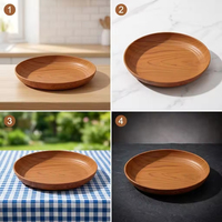 Assiettes creuses réutilisables écologiques en plastique léger, motif grain de bois, pour cuisine/restaurants, salades/desserts/collations