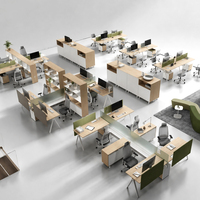 Banc de travail moderne et écologique en bois blanc, garantie 5 ans, pour 4 personnes, système de poste de travail partagé, vente en gros usine