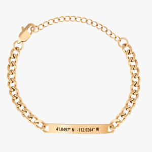 Ensemble de bracelets pour <span class=keywords><strong>couple</strong></span>, bijoux gravés sur mesure, coordonnées, plaqué or et argent, acier inoxydable, chaîne cubaine, bracelet pour femme et homme - Product Image 1