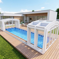 Piscine gonflable télescopique extérieure personnalisée en verre isolant polygonal avec abri rétractable pour entrepôt et villa
