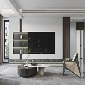 Mobile TV Balom Personalizzato, Minimalista ed Elegante, <span class=keywords><strong>in</strong></span> <span class=keywords><strong>Legno</strong></span> Grigio Chiaro, Senza Maniglie, con Finitura Scanalata, Console Multimediale a Basso Profilo per Soggiorno Moderno - Product Image 4