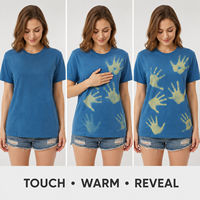 T-shirt en coton tricoté 220g personnalisé, thermochromique, à changement de couleur, coupe oversize, décontracté, uni, avec motif imprimé à la main réactif à la chaleur