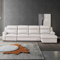 Canapé Sectionnel d'Angle Moderne en Cuir Blanc avec Rangement Pliable et Fauteuil Inclinable Électrique pour Salon