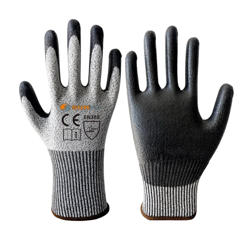 SUNNYHOPE Food Grade CE En388 Safety Proof Level 3 4 5 Protection Nitrile Coated Anti Cut Resistant Work Gloves