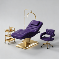 Lit de cils de Salon de beauté moderne en cuir blanc luxueux lit de massage électronique facial de Base d'acier inoxydable d'or avec 3 moteurs