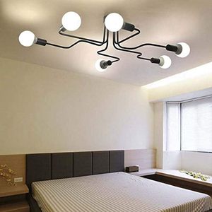 LITFAD 32 \ "lampadario industriale in metallo Vintage lampada da soffitto a 6 luci Semi-filo da montare fienile cromato in ferro battuto appeso - Product Image 3