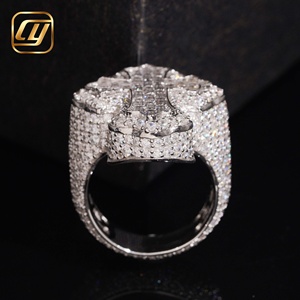 VVS Full Pave Baguette Lab Grown Diamond Cross <b>Ring</b> IGI Certified 925 Sterling Silver Wavy Edge Iced Out Hip Hop <b>Mens</b> Religious - Product Image 2