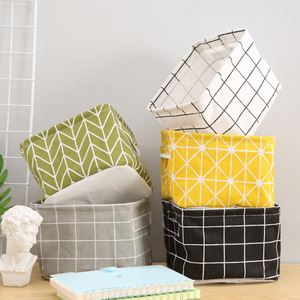 Fabric Desktop Storage Box Rectangle Foldable Lattice Pattern Office Organizer for Stationery Books Documents - Product Image 1