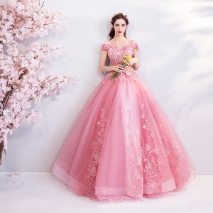 Pink Off Shoulder Ball Gown Wedding Dress Sweetheart Neckline Empire Waist Tulle Fabric For Bridal Events - Product Image 4